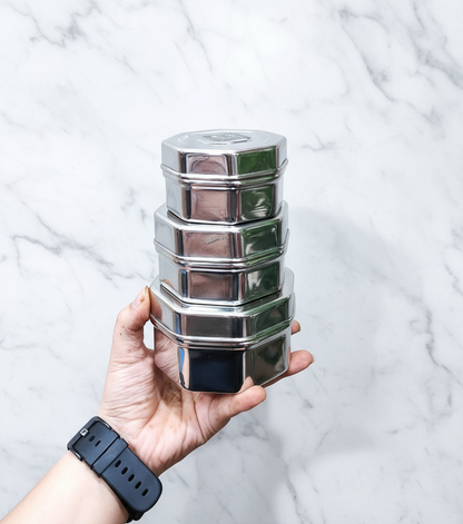 Stainless Steel Square Dibbi Set - Multipurpose Storage Containers (Set of 3 pcs) for Kitchen, Spice, and Snacks