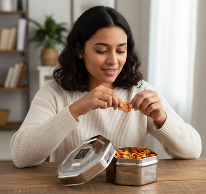 Stainless Steel Square Dibbi Set - Multipurpose Storage Containers (Set of 3 pcs) for Kitchen, Spice, and Snacks