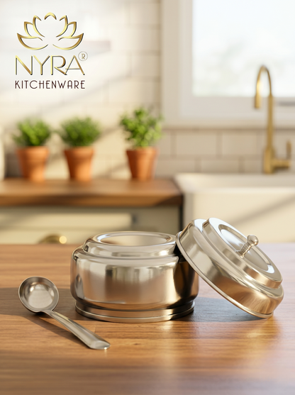 Stainless Steel Ghee/0il Pot Storage Container with Spoon