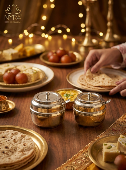 Stainless Steel Ghee Pot & Oil Container | Multipurpose Storage Container with Spoon- 3 Pcs Set