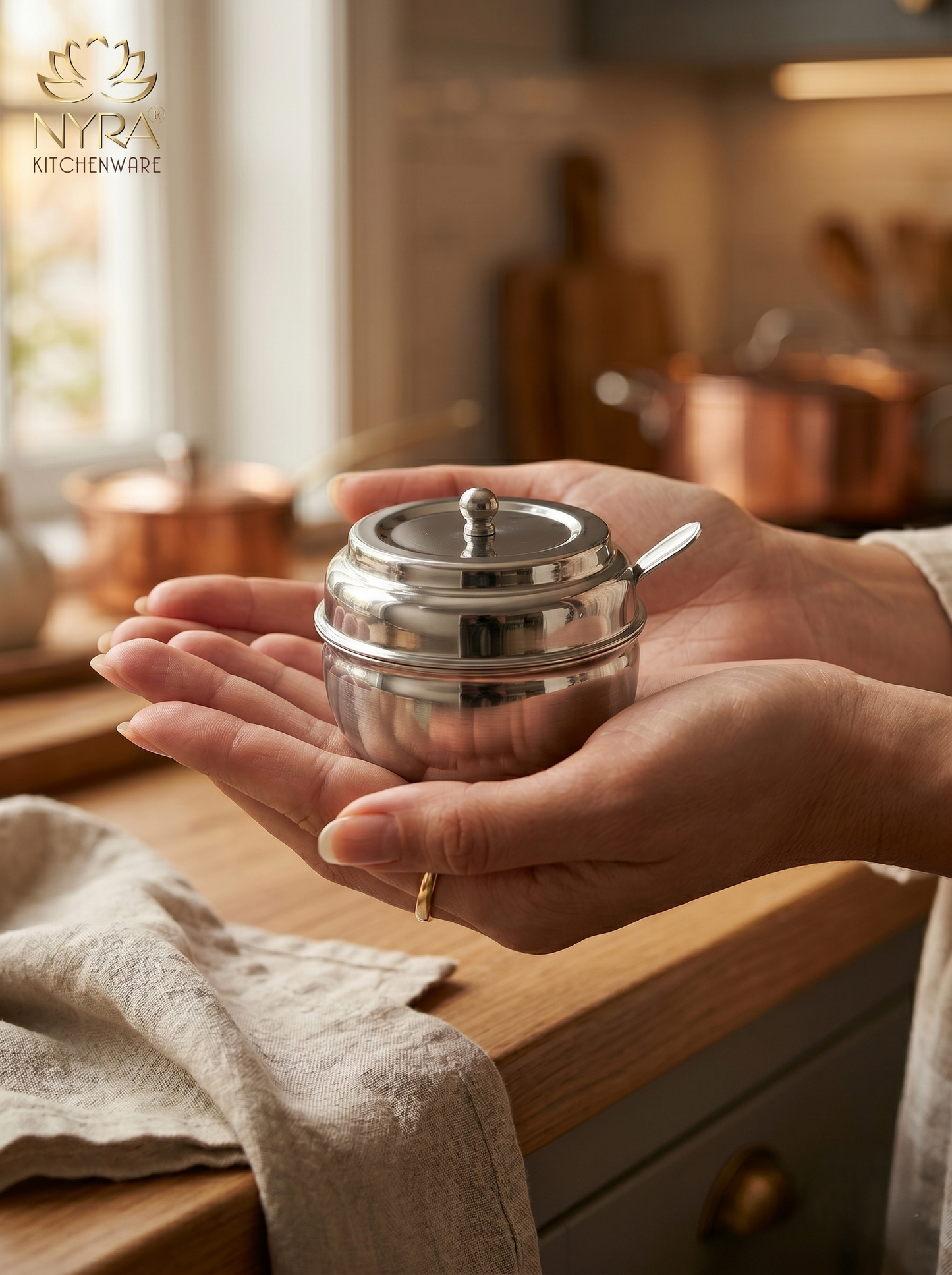 Stainless Steel Ghee Pot & Oil Container | Multipurpose Storage Container with Spoon- 3 Pcs Set