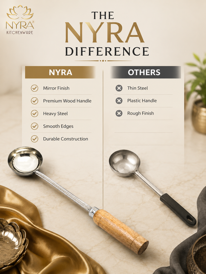 Stainless Steel Ladle/Golchi/Chamcha with Wooden Handle - Premium Serving Kitchen Tool Set