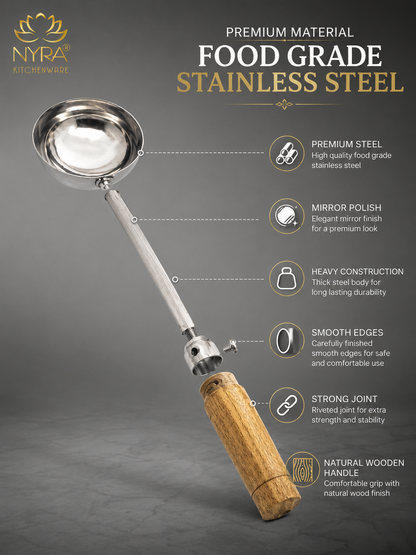 Stainless Steel Ladle/Golchi/Chamcha with Wooden Handle - Premium Serving Kitchen Tool Set