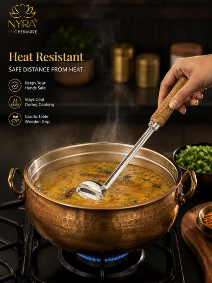Stainless Steel Ladle/Golchi/Chamcha with Wooden Handle - Premium Serving Kitchen Tool Set