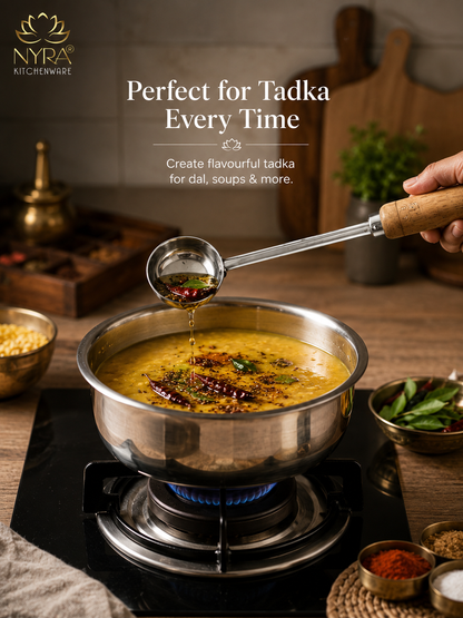 Stainless Steel Ladle/Golchi/Chamcha with Wooden Handle - Premium Serving Kitchen Tool Set