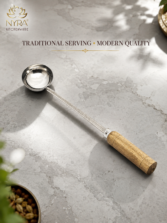 Stainless Steel Ladle/Golchi/Chamcha with Wooden Handle - Premium Serving Kitchen Tool Set