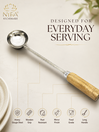 Stainless Steel Ladle/Golchi/Chamcha with Wooden Handle - Premium Serving Kitchen Tool Set