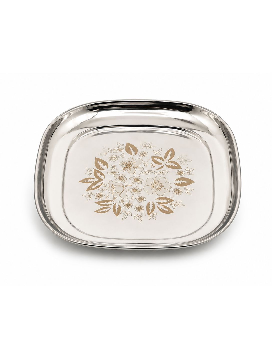 Stainless-Steel Full-Size Lunch/Dinner Plates with Glossy Outer Finish and Laser Print Set