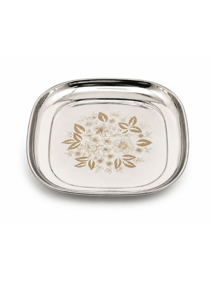 Stainless-Steel Full-Size Lunch/Dinner Plates with Glossy Outer Finish and Laser Print Set