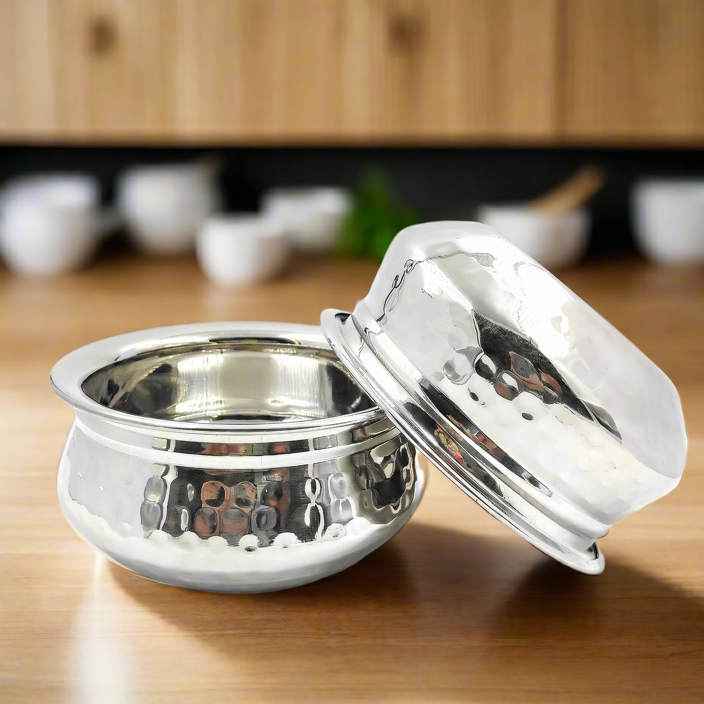 Stainless Steel Hammered Finish Dal Handi - Premium Serveware Set