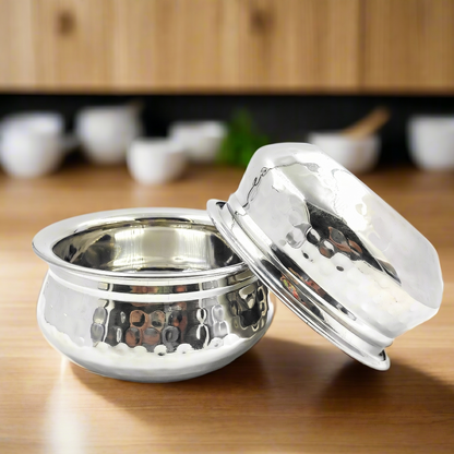 Stainless Steel Hammered Finish Dal Handi - Premium Serveware Set
