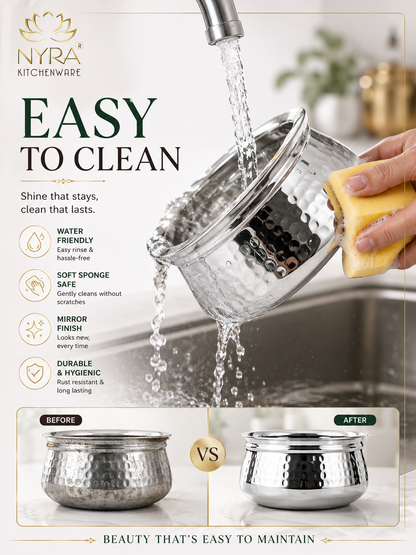 Stainless Steel Hammered Finish Dal Handi - Premium Serveware Set