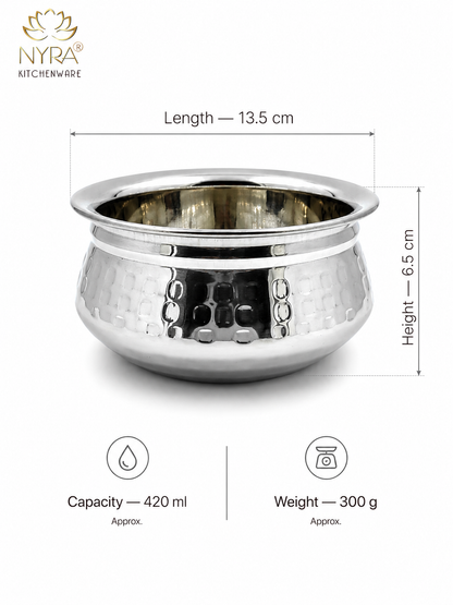 Stainless Steel Hammered Finish Dal Handi - Premium Serveware Set
