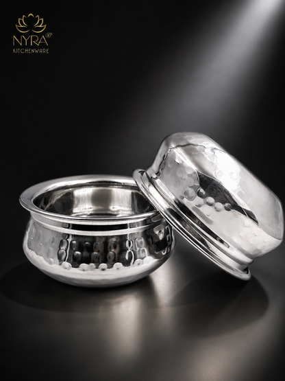 Stainless Steel Hammered Finish Dal Handi - Premium Serveware Set