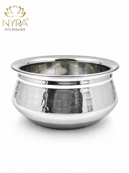 Stainless Steel Hammered Finish Dal Handi - Premium Serveware Set