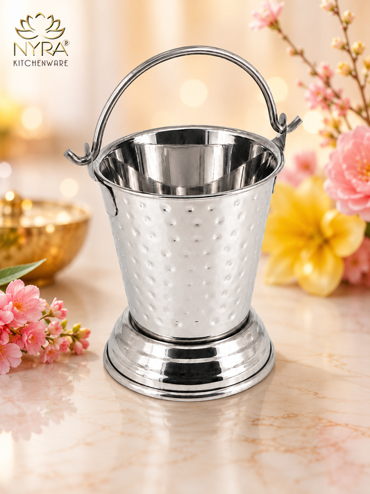 Stainless Steel Mini Balti | Hammered Serving Bucket for Dal, Curry, Raita & Vegetables | Traditional Serveware for Home, Restaurants & Dhabas
