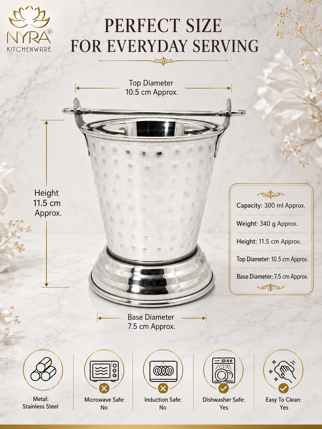Stainless Steel Mini Balti | Hammered Serving Bucket for Dal, Curry, Raita & Vegetables | Traditional Serveware for Home, Restaurants & Dhabas
