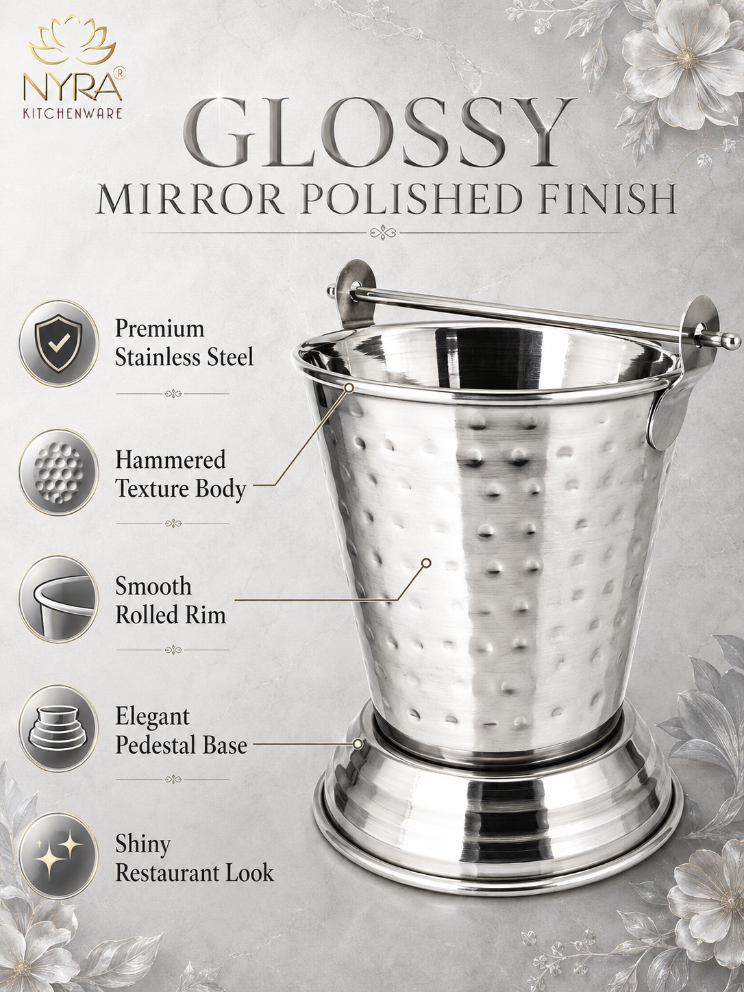 Stainless Steel Mini Balti | Hammered Serving Bucket for Dal, Curry, Raita & Vegetables | Traditional Serveware for Home, Restaurants & Dhabas