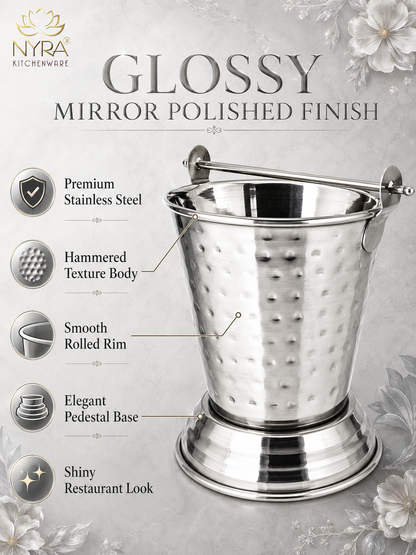 Stainless Steel Mini Balti | Hammered Serving Bucket for Dal, Curry, Raita & Vegetables | Traditional Serveware for Home, Restaurants & Dhabas