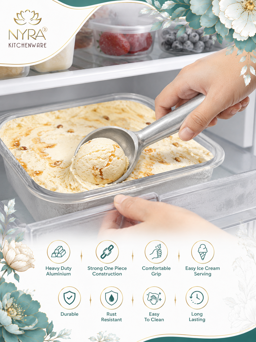 Aluminium Ice Cream Server: Anti-Freeze for Easy, Clean Scooping