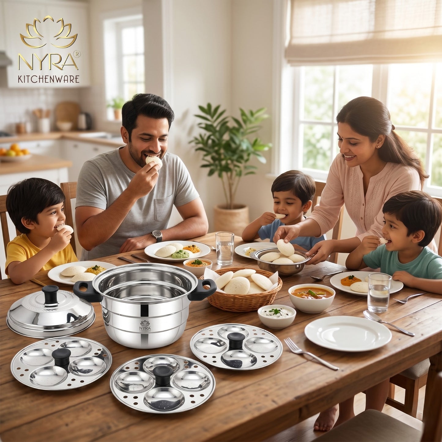 Premium Stainless Steel Multi-Idli Cooker Pot with Stackable Idli Plates - 12, 14 & 21 Idly Stands