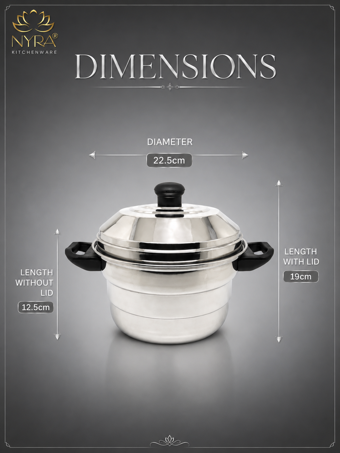 Nyra® Premium Stainless Steel 12-Idli Cooker Pot | 3 Stackable Idli Plates & 2 Steamer/Dhokla Plates | Multi-Purpose Idli Maker