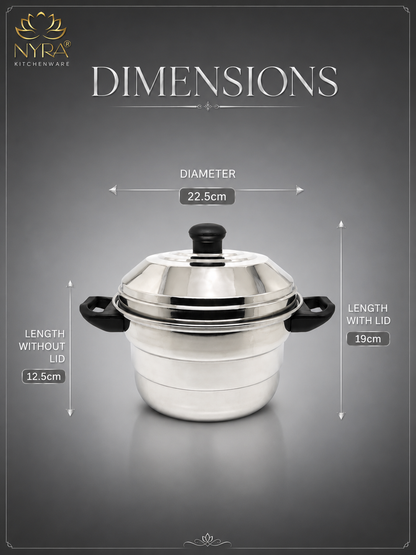 Nyra® Premium Stainless Steel 12-Idli Cooker Pot | 3 Stackable Idli Plates & 2 Steamer/Dhokla Plates | Multi-Purpose Idli Maker