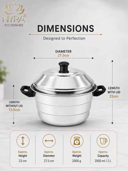 Nyra® Premium Stainless Steel 21-Idli Cooker Pot | Stackable Idli Plates | 21-Cavity Idli Maker & MultiPurpose Steamer