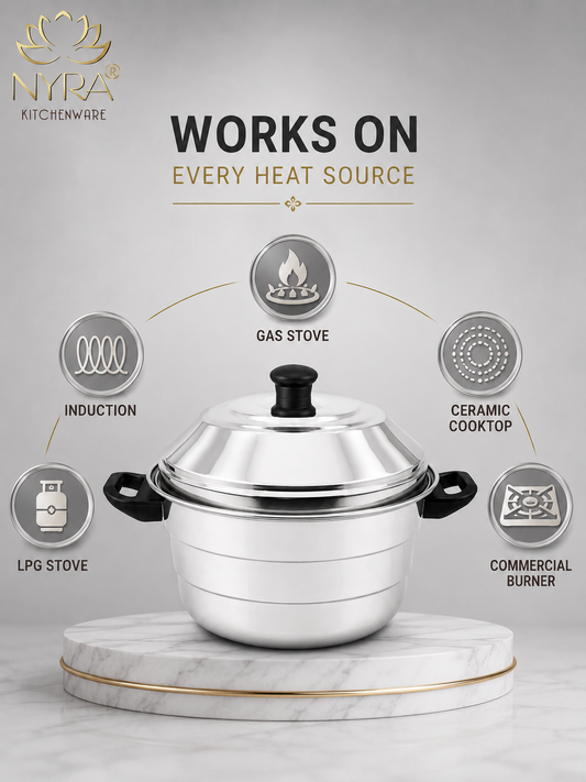 Nyra® Premium Stainless Steel 12-Idli Cooker Pot | 3 Stackable Idli Plates & 2 Steamer/Dhokla Plates | Multi-Purpose Idli Maker