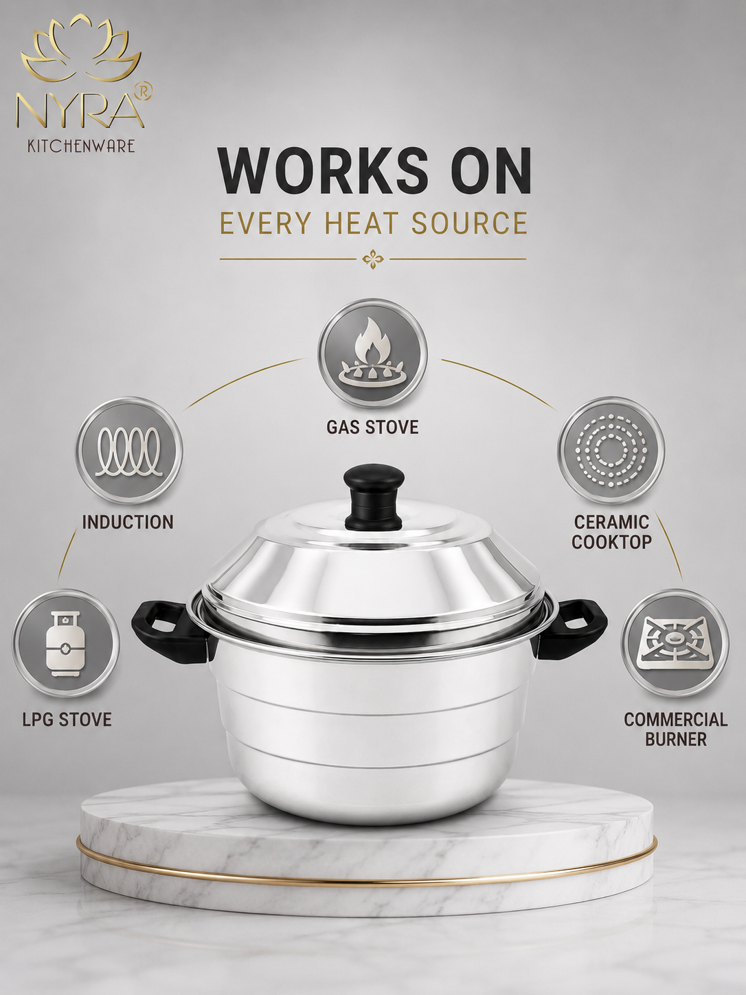 Nyra® Premium Stainless Steel 14-Idli Cooker Pot | Stackable Idli Plates & Steamer/Dhokla Plates | Multi-Purpose Idli Maker