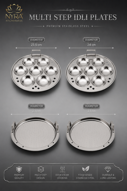 Nyra® Premium Stainless Steel 14-Idli Cooker Pot | Stackable Idli Plates & Steamer/Dhokla Plates | Multi-Purpose Idli Maker