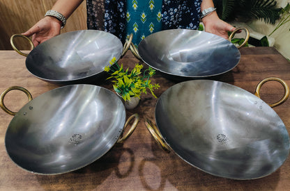 Royale Iron Kadhai/Wok with Sturdy Handle | Deep Bottom Loha Kadai- 4 Sizes