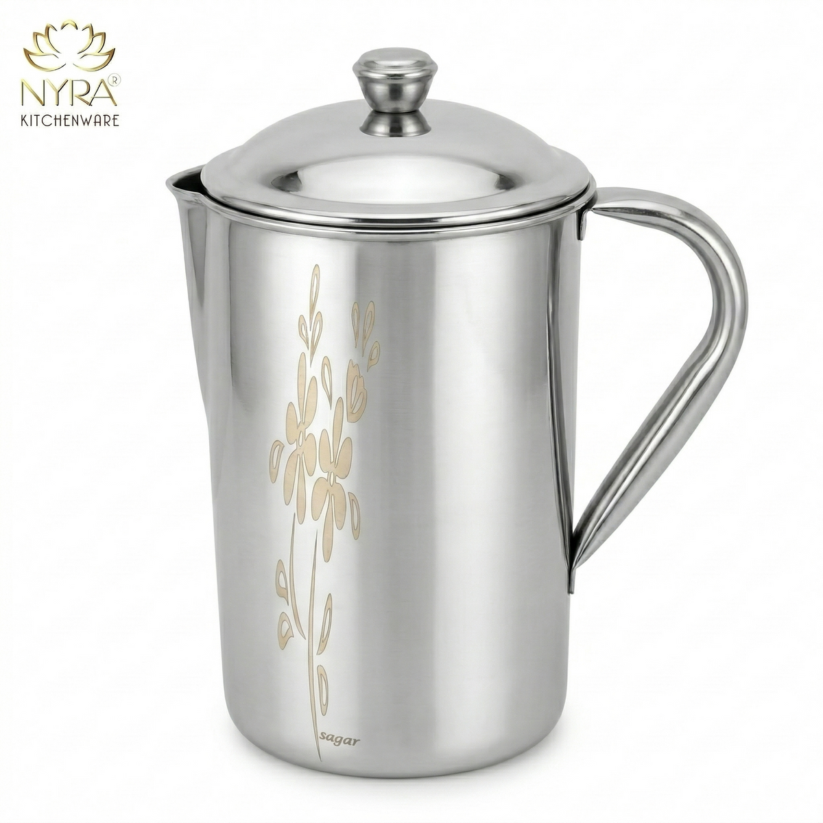 Stainless Steel Laser Printed Jug with Sturdy Handle and Lid - 2 LTR Drinkware