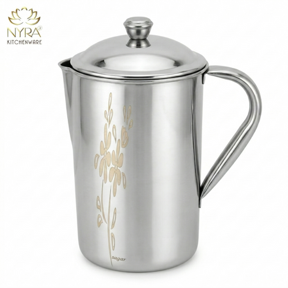Stainless Steel Laser Printed Jug with Sturdy Handle and Lid - 2 LTR Drinkware