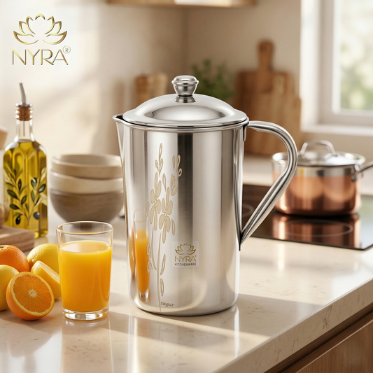Stainless Steel Laser Printed Jug with Sturdy Handle and Lid - 2 LTR Drinkware