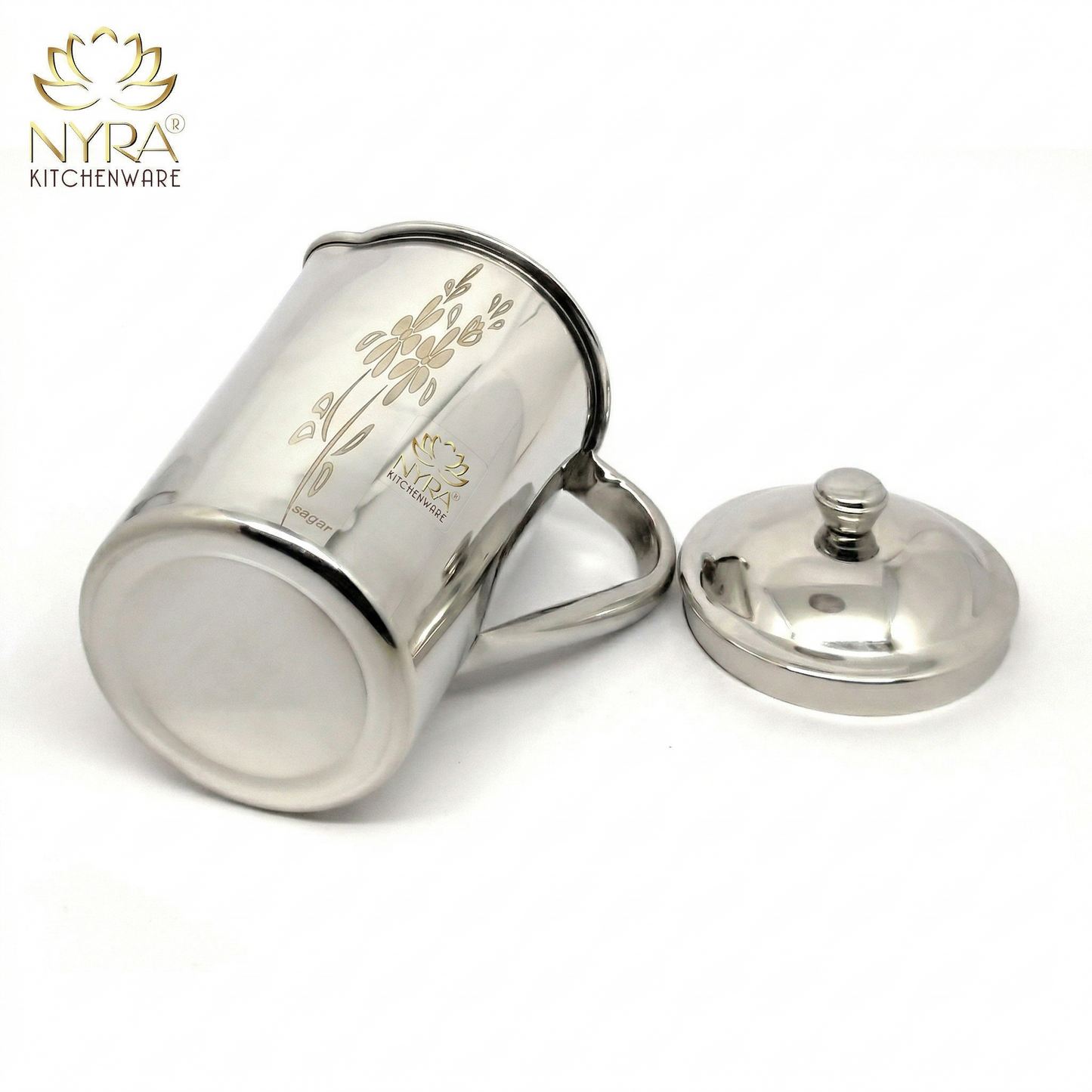 Stainless Steel Laser Printed Jug with Sturdy Handle and Lid - 2 LTR Drinkware