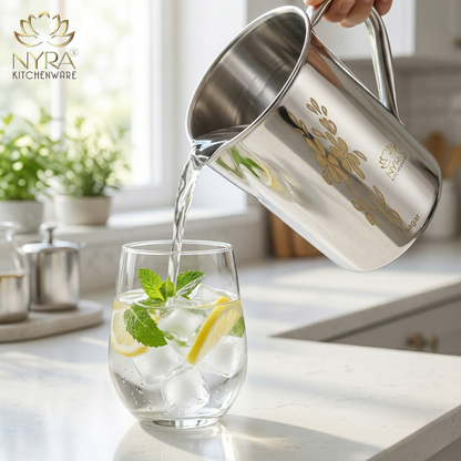 Stainless Steel Laser Printed Jug with Sturdy Handle and Lid - 2 LTR Drinkware