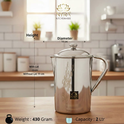 Stainless Steel Laser Printed Jug with Sturdy Handle and Lid - 2 LTR Drinkware