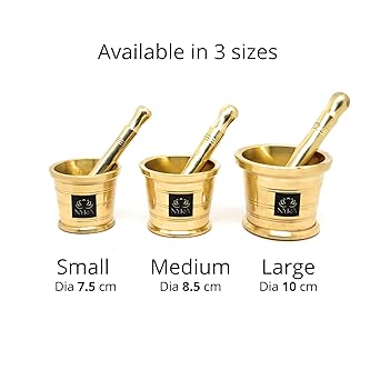 Pure Brass Mortar Pestle | Peetal Khal Batta  – Traditional Hand Smasher for Grinding Spices |