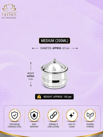 Stainless Steel Ghee Pot With Spoon | Oil/Ghee Storage Container