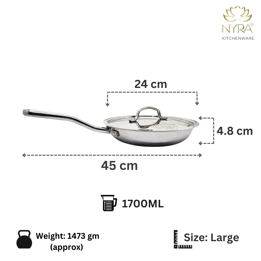 Triply Stainless Steel Frypan | Scratch-Resistant & Induction-Friendly Cookware/Pan- 2 Sizes