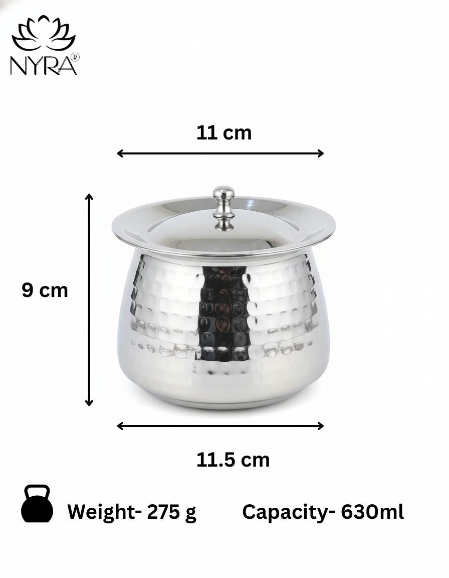 Stainless Steel Hammered Serving Handi with Lid | Serving bowl - Perfect for Biryani, Curries, and Indian Cuisine