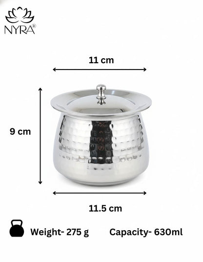 Stainless Steel Hammered Serving Handi with Lid | Serving bowl - Perfect for Biryani, Curries, and Indian Cuisine