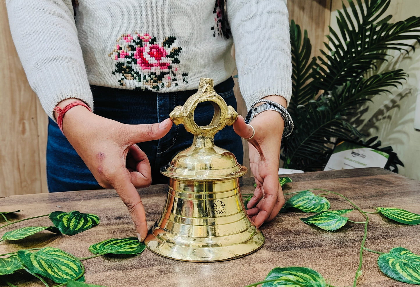 Pure Brass Temple Ghanta (2kg) – Traditional Handcrafted Puja Bell for Homes & Temples