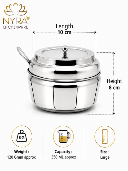 Stainless Steel Ghee/0il Pot Storage Container with Spoon
