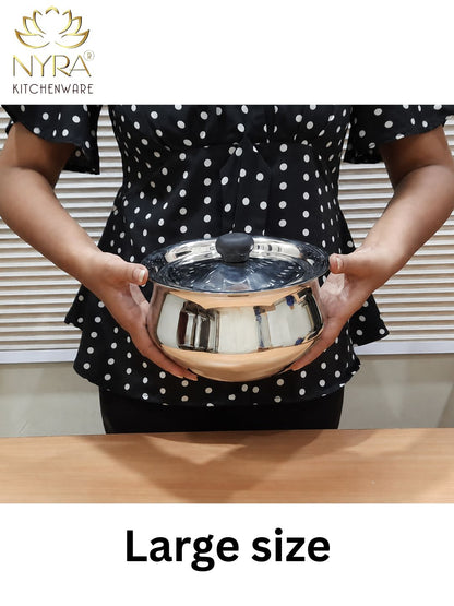 Stainless Steel Pulao Handi with Lid and PVC Knob - Available in 3 sizes