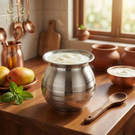 Stainless Steel Lassi Lota with Engraved Floral Design - Multipurpose Drinkware