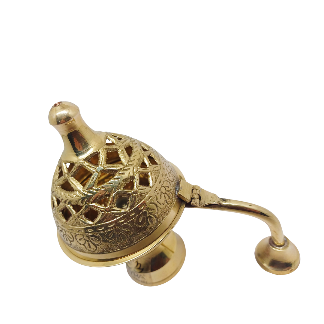 Pure Brass Loban Diya with Handle | Traditional Incense Burner for Home Puja & Aromatic Rituals