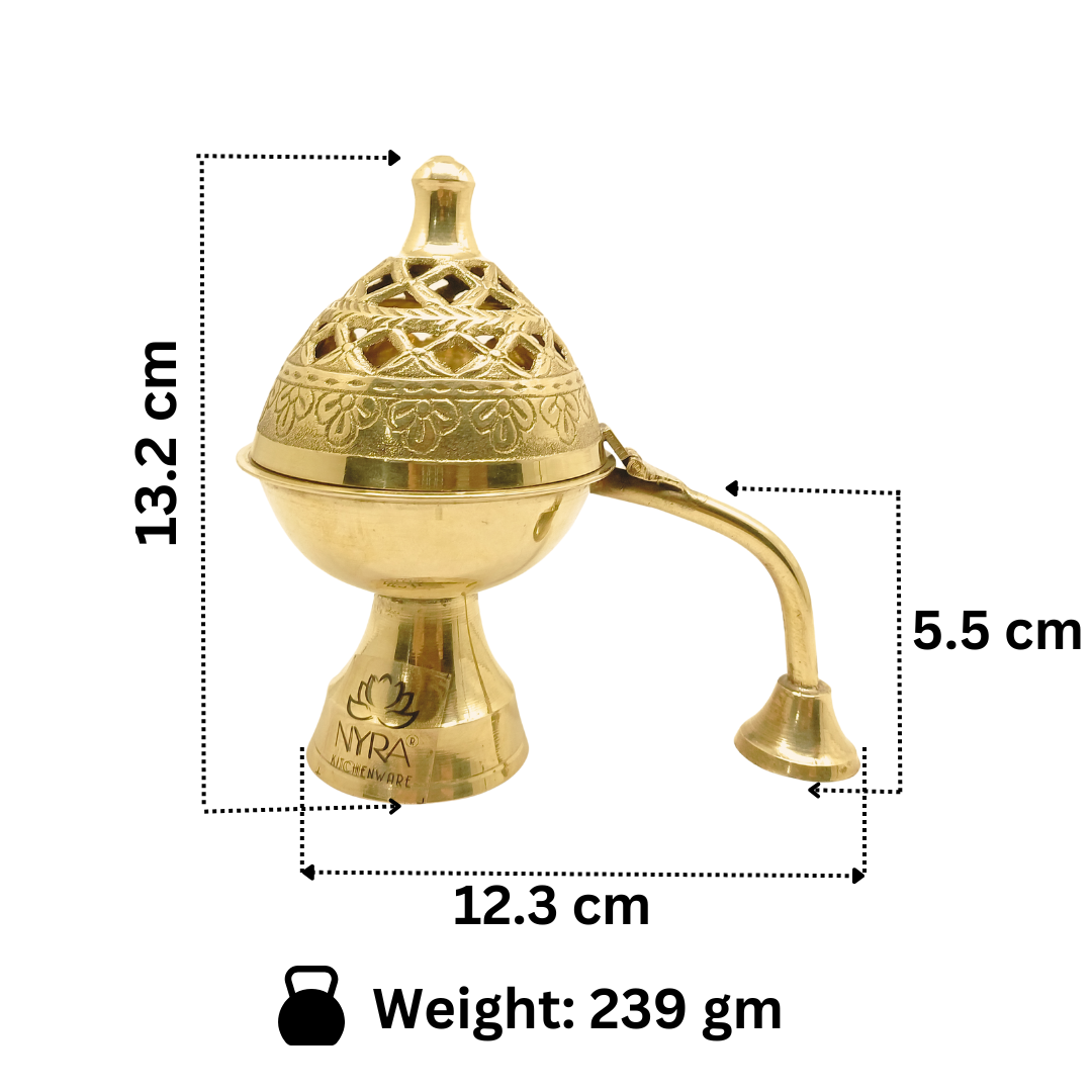 Pure Brass Loban Diya with Handle | Traditional Incense Burner for Home Puja & Aromatic Rituals