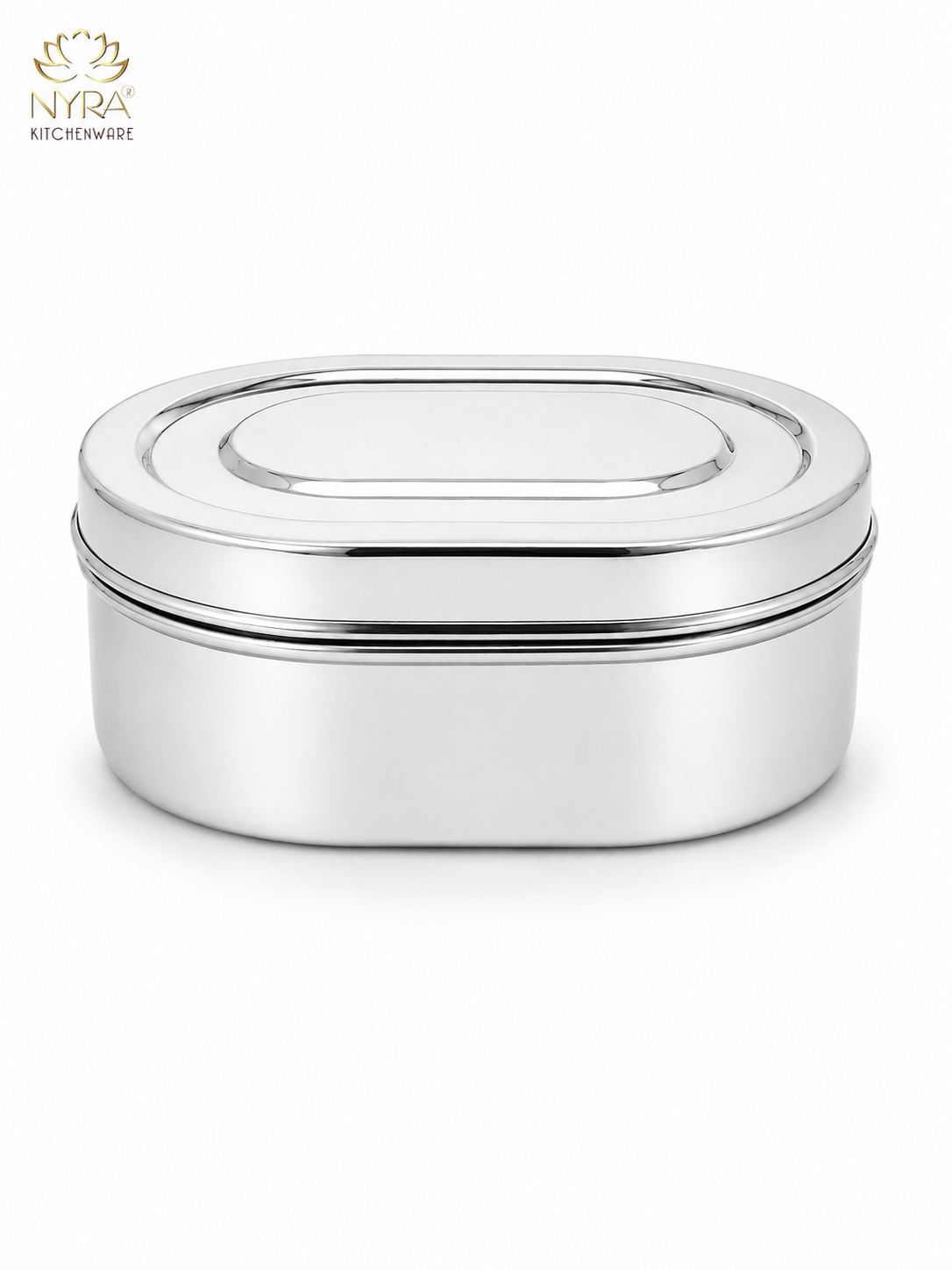 Nyra® Capsule Shaped Multi-Purpose Stainless Steel Food Storage Container | Tiffin, Flat Canister, Dibba | Airtight & Glossy Finish - Available in 3 sizes |